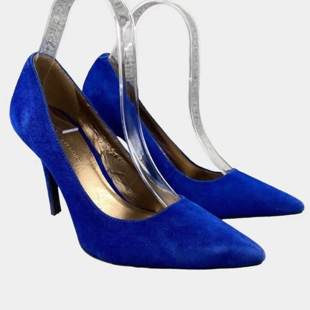 Bcbgeneration shoe heels Pump‎ Womens 6 B Blue Suede Pointed Toe Kitten Heels